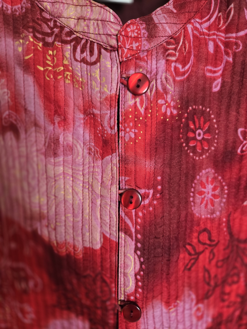 Coldwater Creek Red Floral Quilted Silk Shacket - Mandarin Collar Women's Size L - Picture 4 of 8
